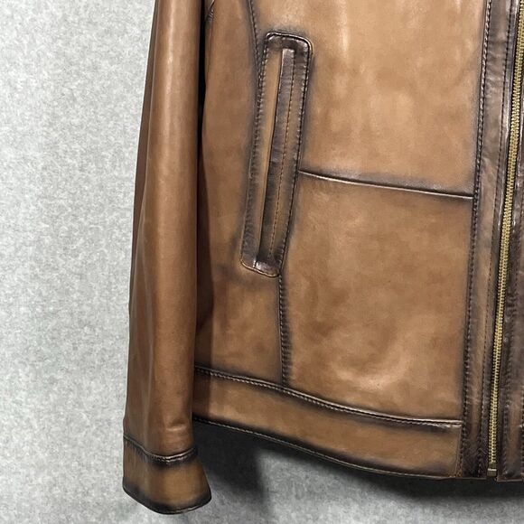 Roundtree Yorke Genuine Lambskin Men’s Lg Burnished Leather Jacket Brown Cognac - Picture 3 of 16